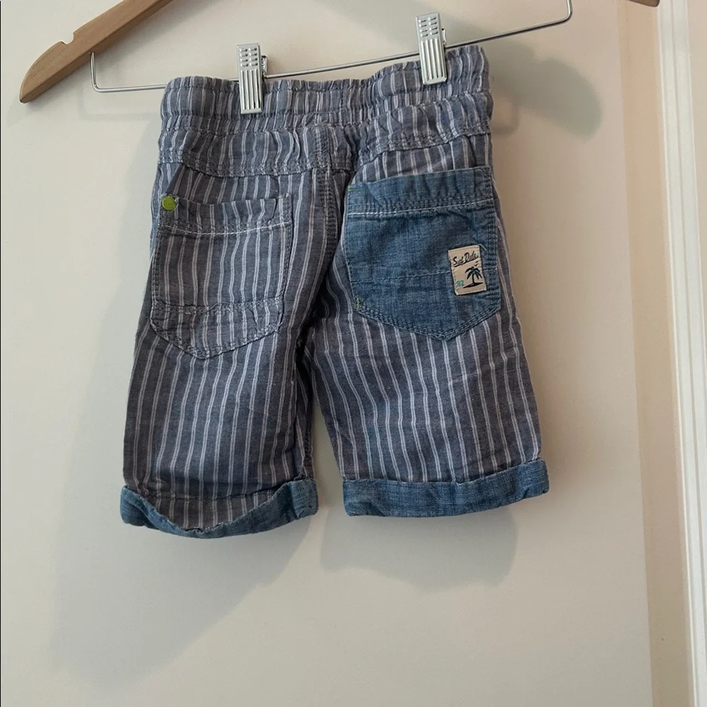 Next Linen Blend Striped drawstring PullOn elastic waistband Shorts cuffed 2-3yr